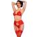 Chilirose - Cr 4848 Red Lace Bra + Thong + Stockings Set