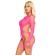Leg Avenue - Fishnet Bodystocking With Garter Belt and Harness Neon Pink