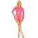 Leg Avenue - Fishnet Bodystocking With Garter Belt and Harness Neon Pink