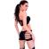 Chilirose - Cr 4902 Black Seamless Bandeau Top and Shorts Set With Cut-Outs - S/M